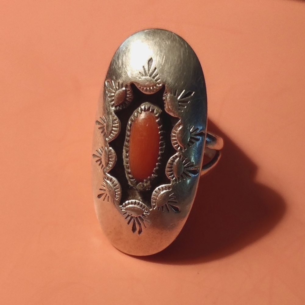 Southwestern Silver Coral Ring